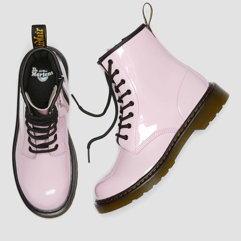 Size 7 Youth Dr. Martens Shiny Light Pink Kids Boots - Picture 1 of 5